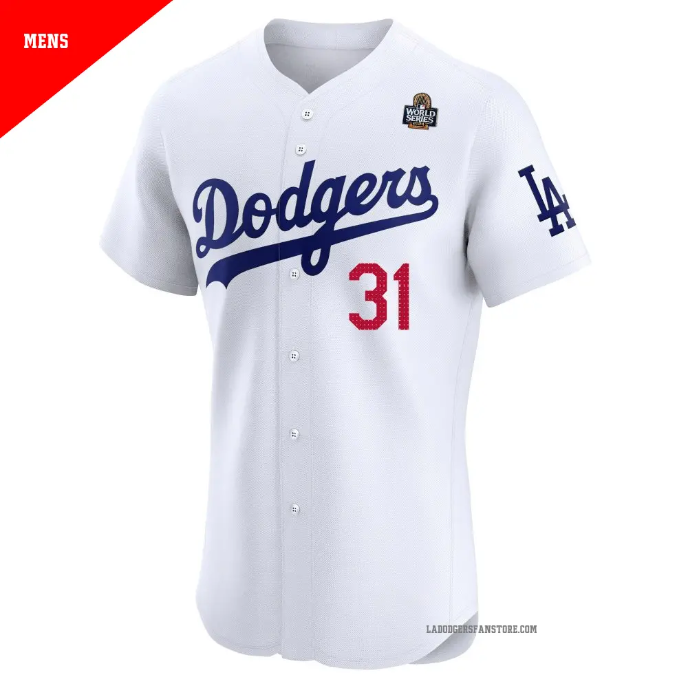 Men's #31 Tyler Glasnow Los Angeles Dodgers White Elite Home 2024